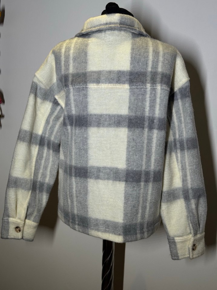 Düğmeli Gri Ekoseli Kadın Peluş Gömlek - Görsel 3