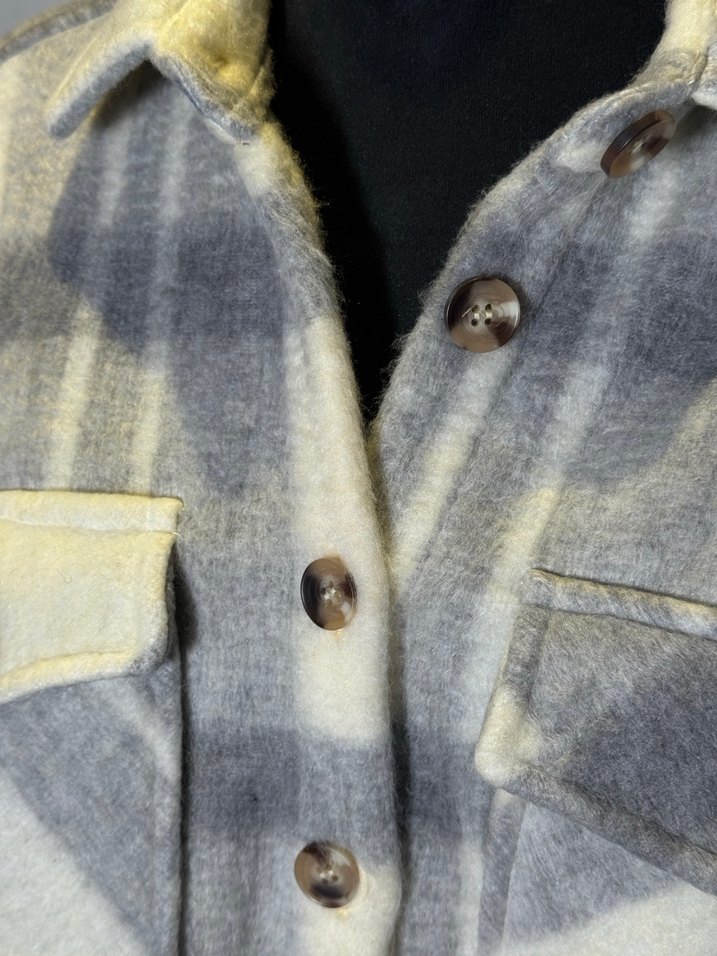 Düğmeli Gri Ekoseli Kadın Peluş Gömlek - Görsel 2