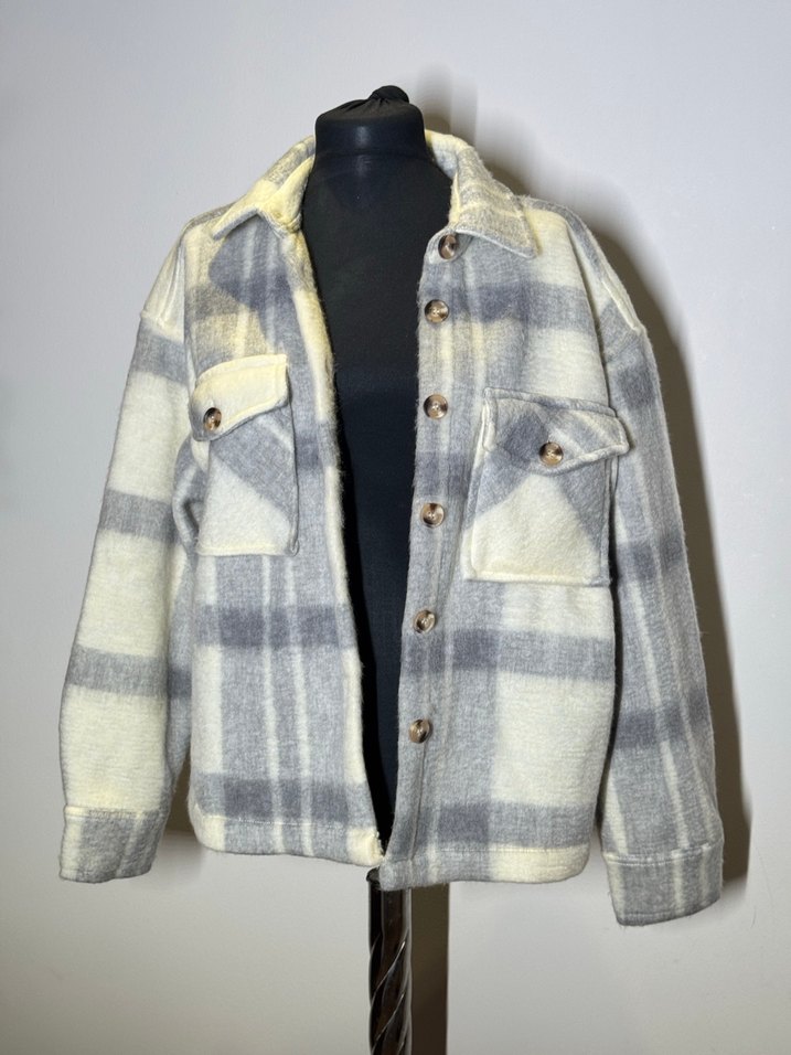 Düğmeli Gri Ekoseli Kadın Peluş Gömlek - Görsel 4