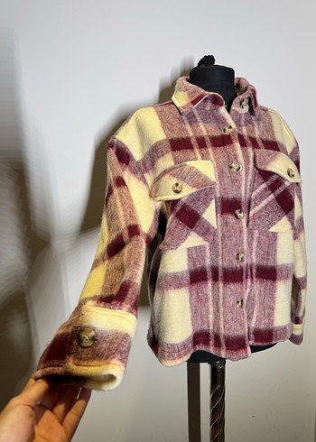 Loft Düğmeli Bordo Ekoseli Peluş Gömlek Kadın - Görsel 3