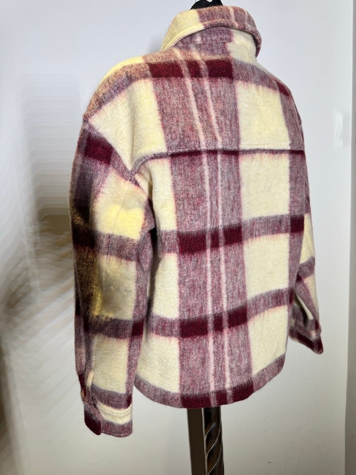 Loft Düğmeli Bordo Ekoseli Peluş Gömlek Kadın - Görsel 5