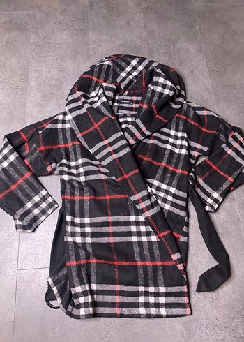 Kemerli Kısa Ekose Kadın Kaban - Görsel 3