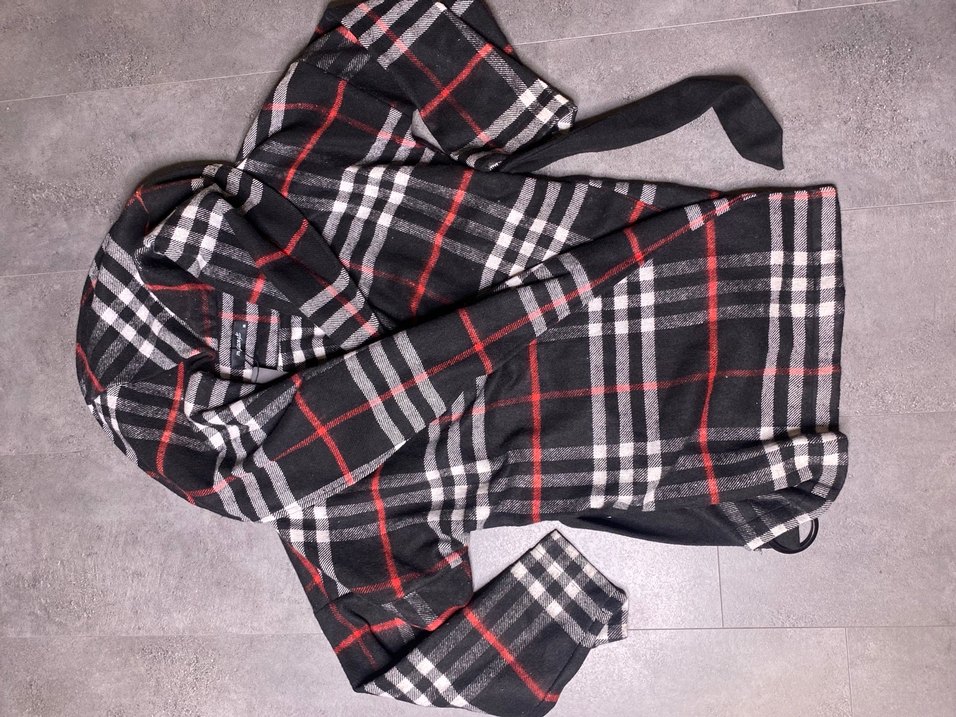 Kemerli Kısa Ekose Kadın Kaban - Görsel 5