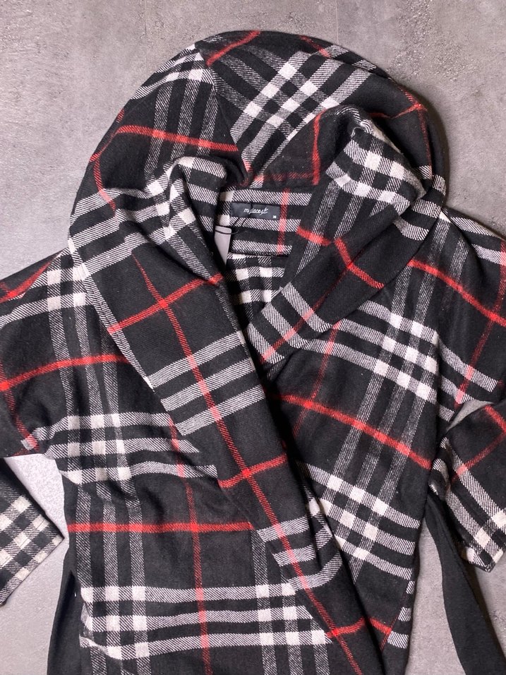 Kemerli Kısa Ekose Kadın Kaban - Görsel 4