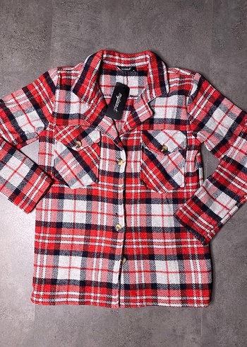 Düğmeli Ekoseli Kırmızı Kadın Gömlek - Görsel 3