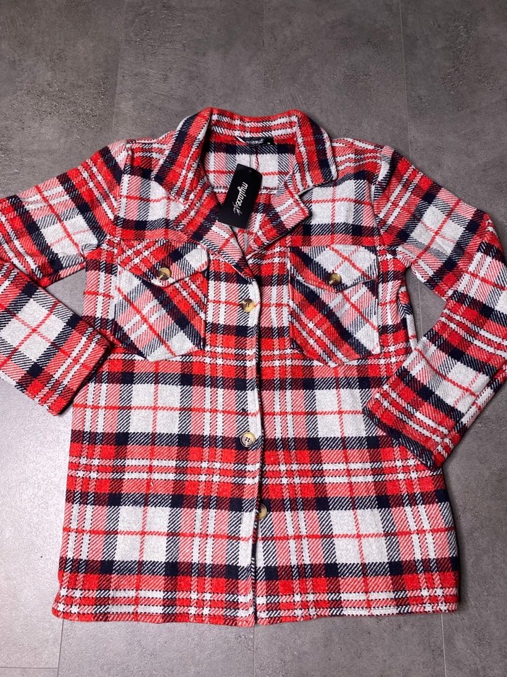 Düğmeli Ekoseli Kırmızı Kadın Gömlek - Görsel 4
