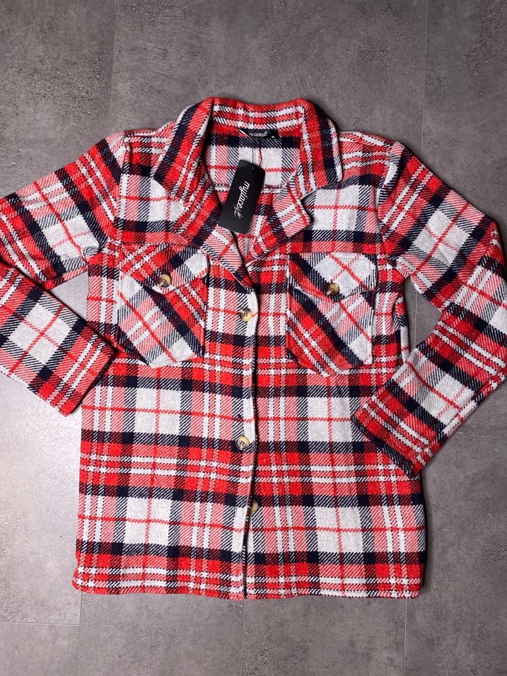 Düğmeli Ekoseli Kırmızı Kadın Gömlek - Görsel 3