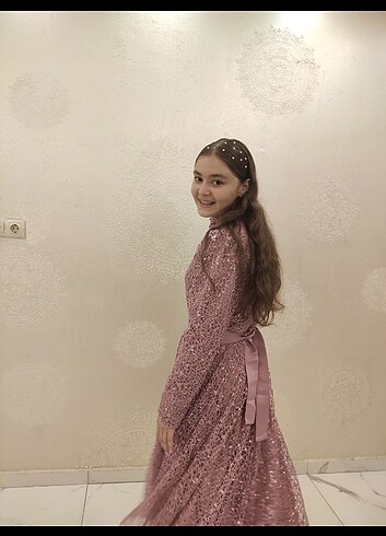 Pembe payetli abiye