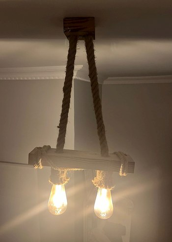 2 Adet Bej İpli Çift Ampüllü Avize - Görsel 3