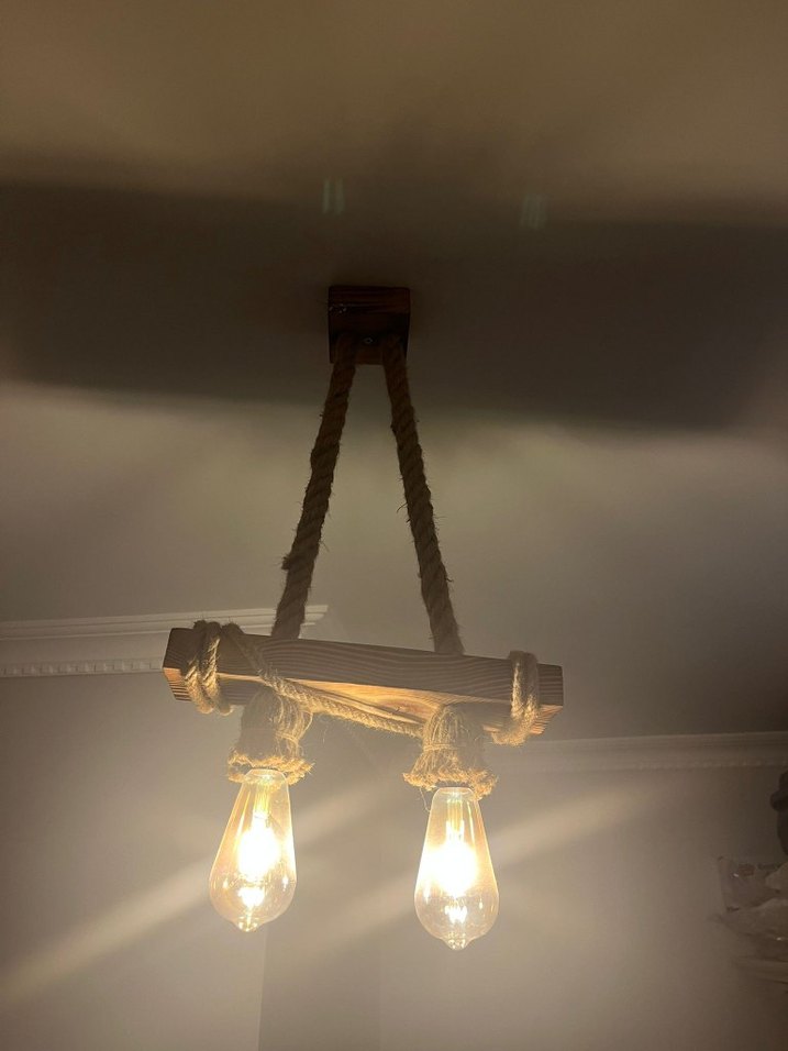 2 Adet Bej İpli Çift Ampüllü Avize - Görsel 2