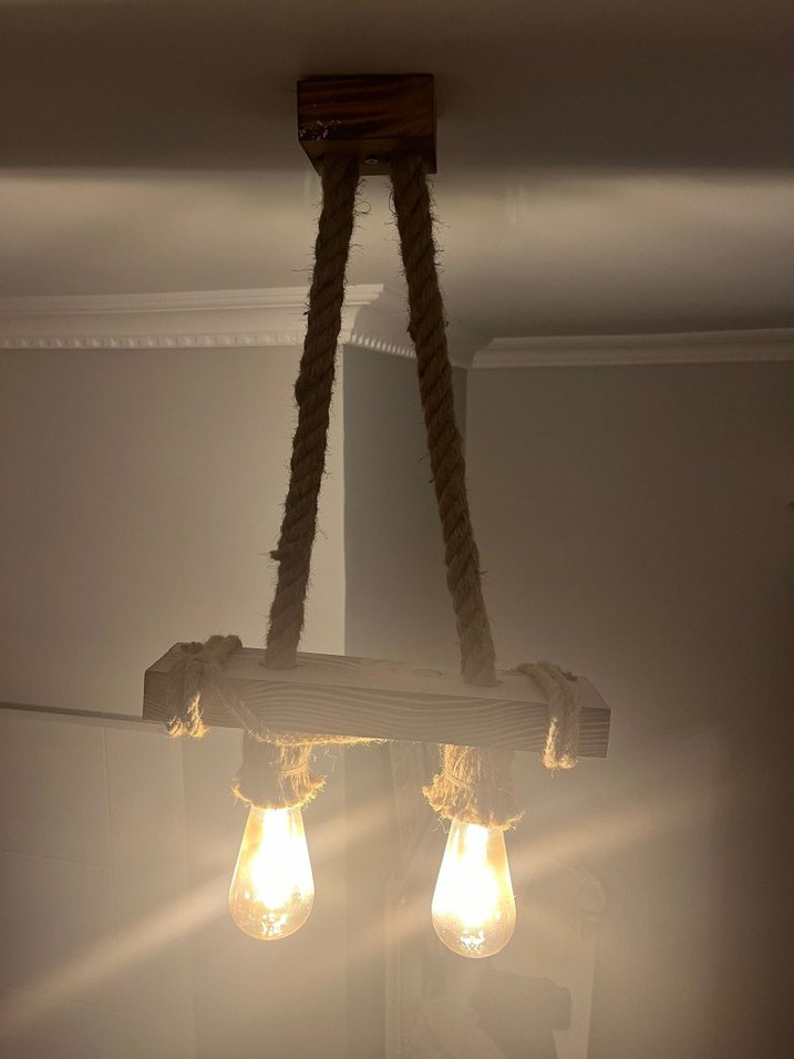 2 Adet Bej İpli Çift Ampüllü Avize - Görsel 3