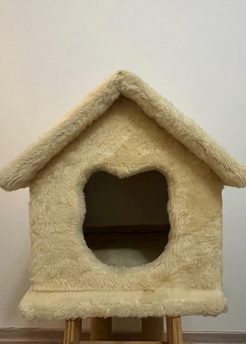 Kediler için açık kahverengi peluş ev ve tırmanma merdiveni - Görsel 2