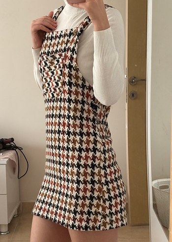 Kahverengi Kareli Triko Midi Elbise - Görsel 3