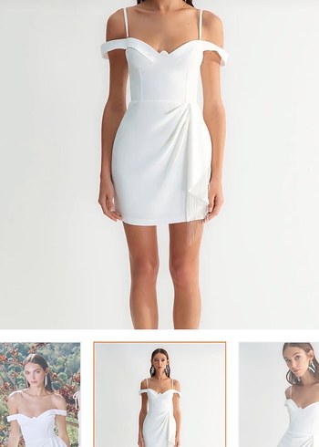Beyaz Drapeli Mini Elbise - Görsel 2