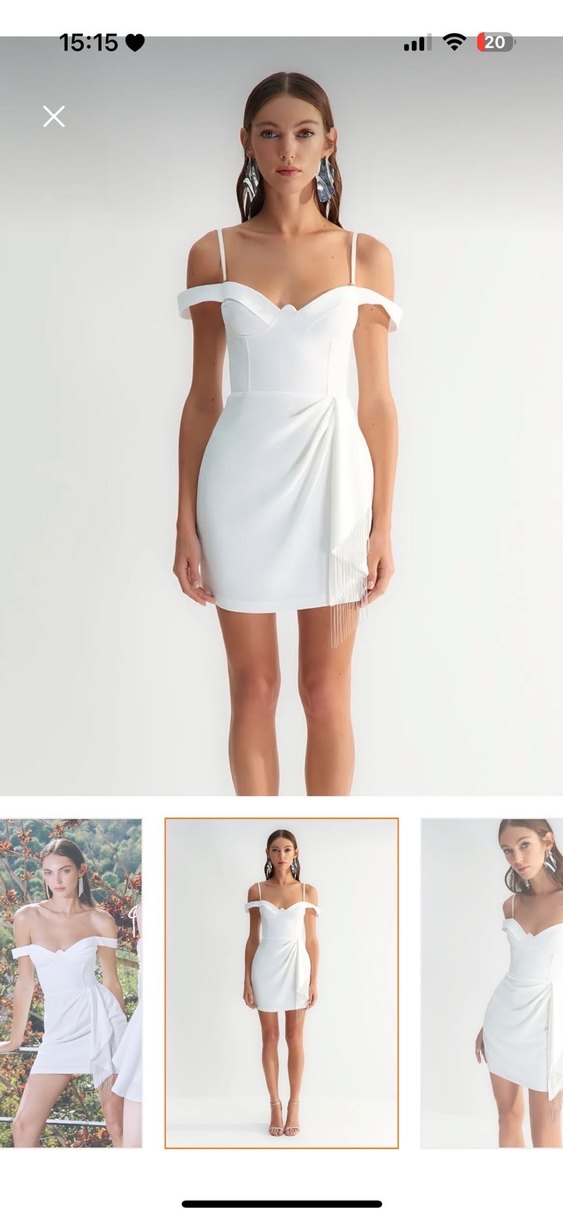 Beyaz Drapeli Mini Elbise - Görsel 2