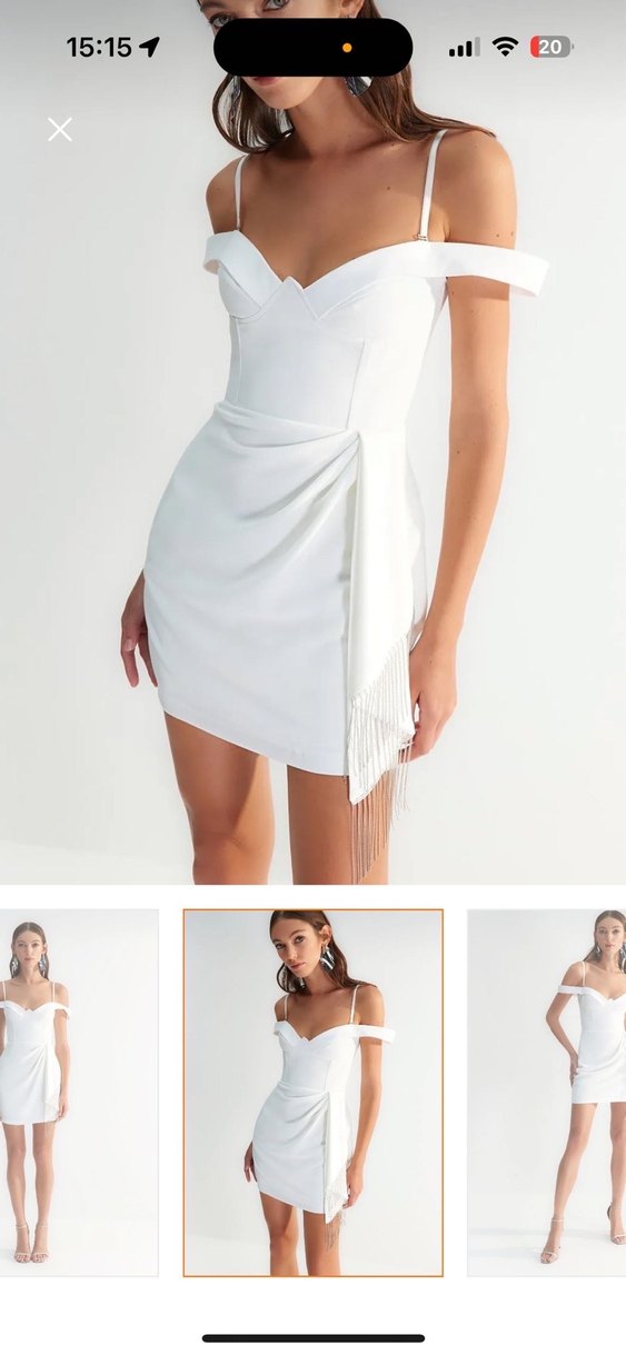 Beyaz Drapeli Mini Elbise - Görsel 3