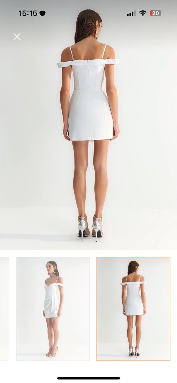 Beyaz Drapeli Mini Elbise - Görsel 4