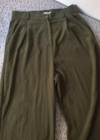 Kadın Haki Keten Bol Pantolon - Görsel 3