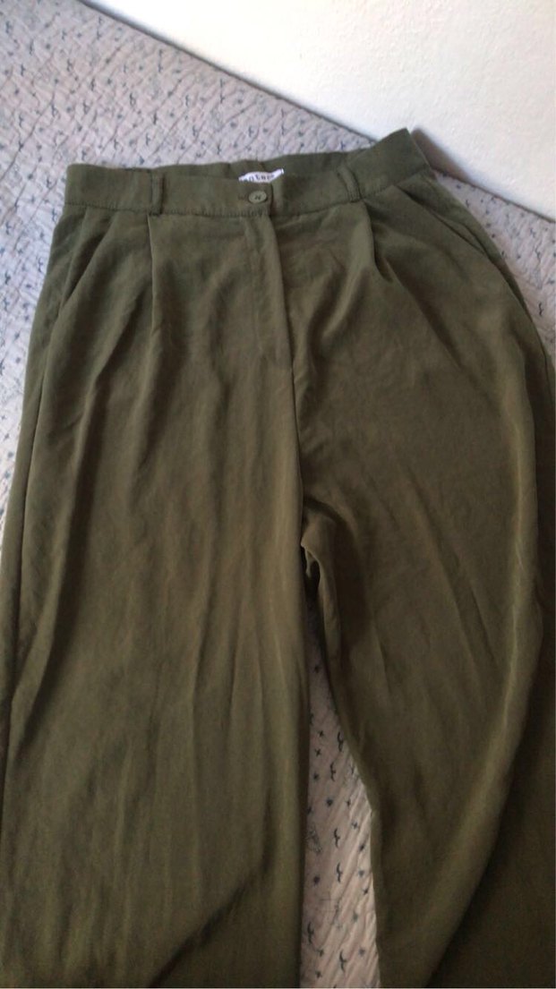 Kadın Haki Keten Bol Pantolon - Görsel 3