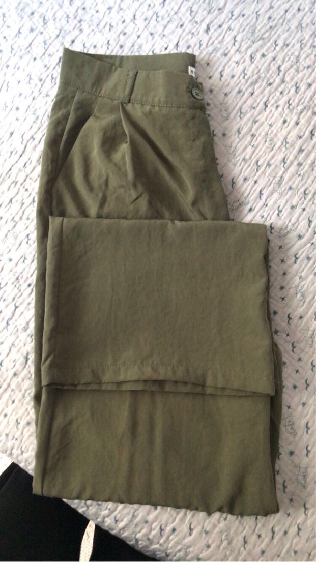 Kadın Haki Keten Bol Pantolon - Görsel 2