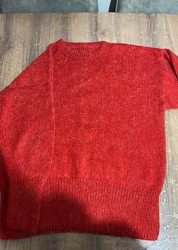 Kırmızı El Örgüsü Kadın Kazak - Görsel 2