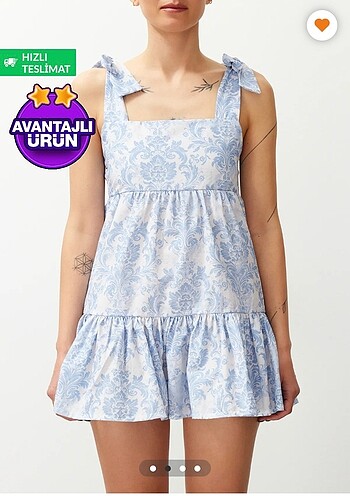 Mavi çiçekli mini elbise