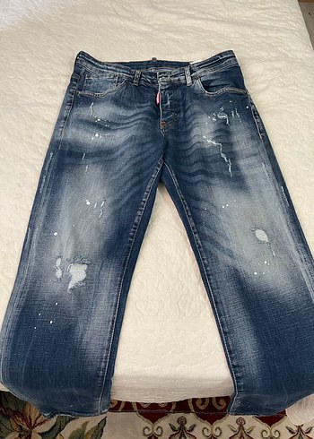 DSquared2 Mavi Baglama Desenli Bol Kesim Erkek Kot Pantolon