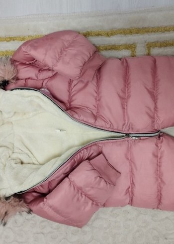 3 Yaş Beden Kürklü Kapüşonlu Pembe Bebek Tulumu
