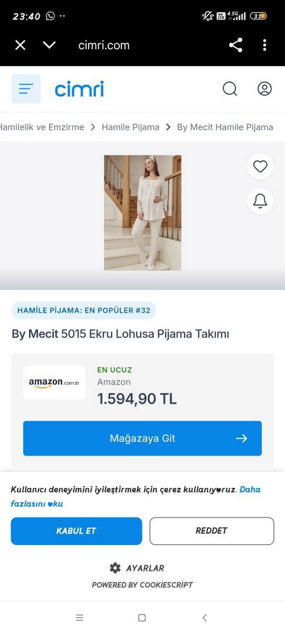 Beyaz Desenli Midi hamile Kadın Pijama Takımı - Görsel 4