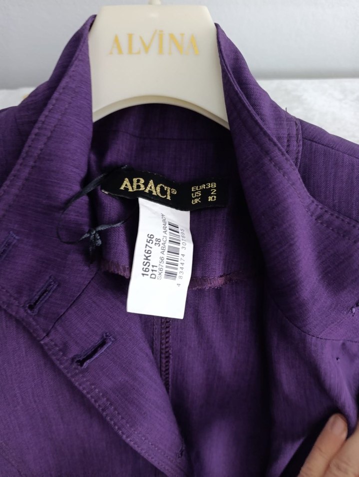 Düğmeli Uzun Mor Kadın Kaban - Görsel 2