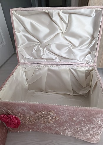 Pembe Kadife nişan sandığı Makyaj Organizer Seti - Görsel 4