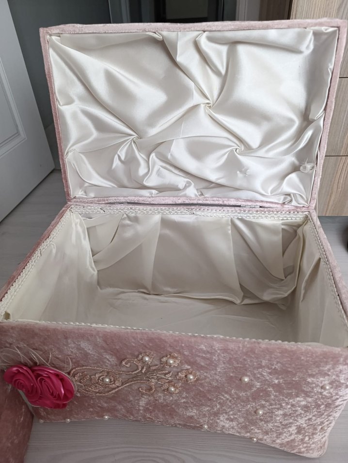 Pembe Kadife nişan sandığı Makyaj Organizer Seti - Görsel 4