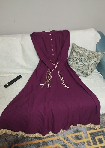 mor Dantel Detaylı Kadın Uzun Elbise - Görsel 3