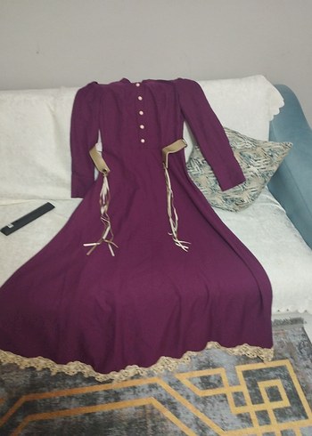 mor Dantel Detaylı Kadın Uzun Elbise - Görsel 2