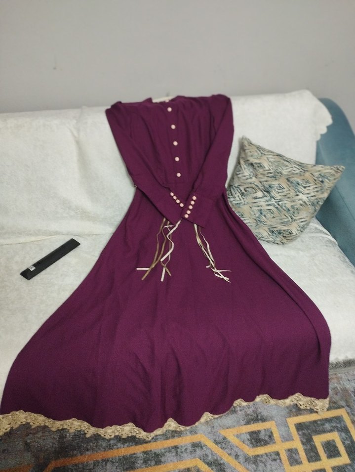 mor Dantel Detaylı Kadın Uzun Elbise - Görsel 3