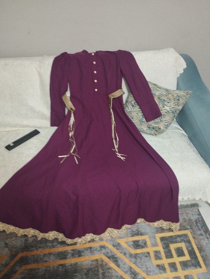 mor Dantel Detaylı Kadın Uzun Elbise - Görsel 2