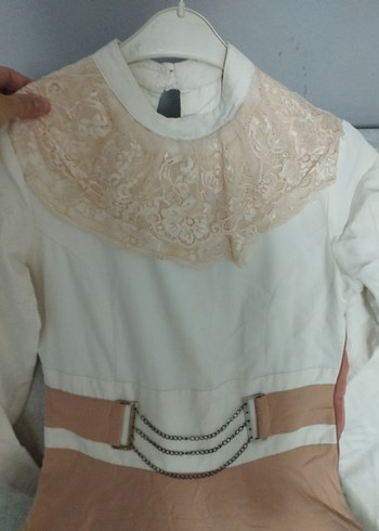 Bej Kemerli Uzun Keten Elbise - Görsel 6