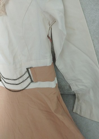 Bej Kemerli Uzun Keten Elbise - Görsel 4