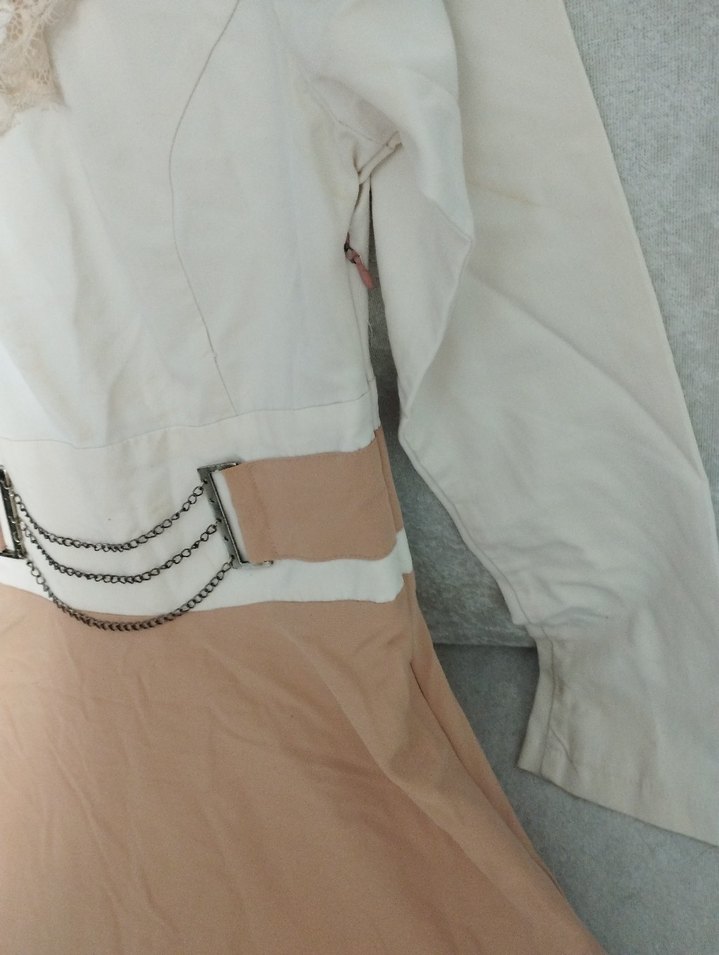 Bej Kemerli Uzun Keten Elbise - Görsel 4