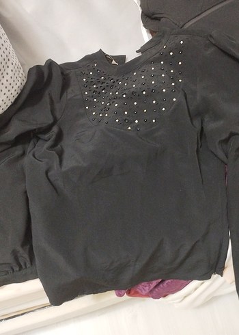 Siyah, Düğmeli, Uzun Kollu Kadın Bluz - Görsel 2