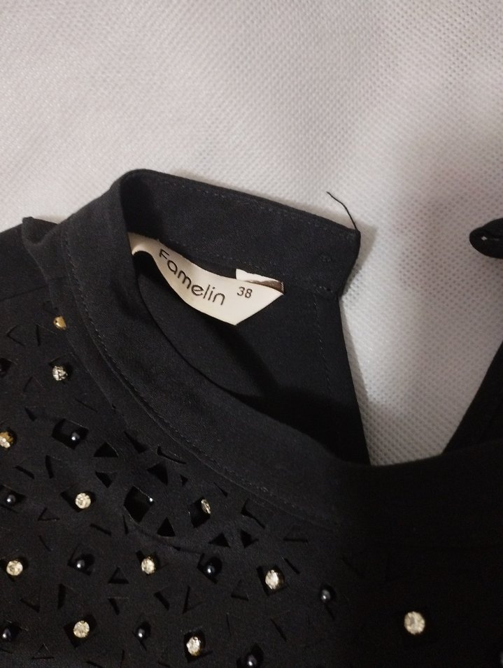 Siyah, Düğmeli, Uzun Kollu Kadın Bluz - Görsel 3