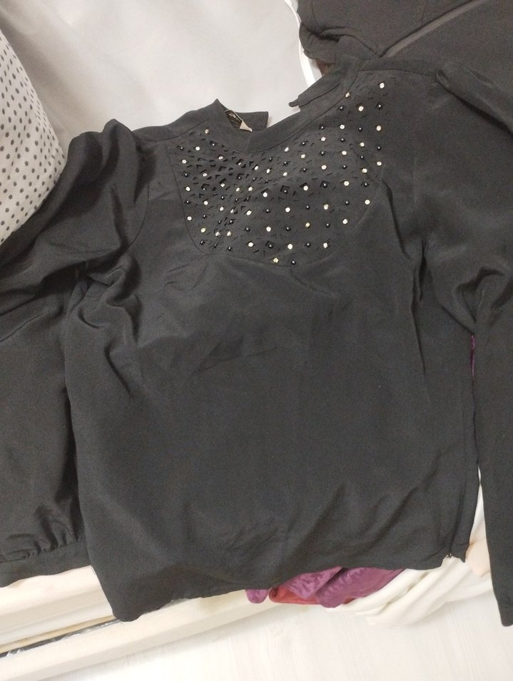 Siyah, Düğmeli, Uzun Kollu Kadın Bluz - Görsel 2