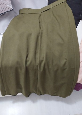 Kadın Haki Piliseli Midi Etek - Görsel 2