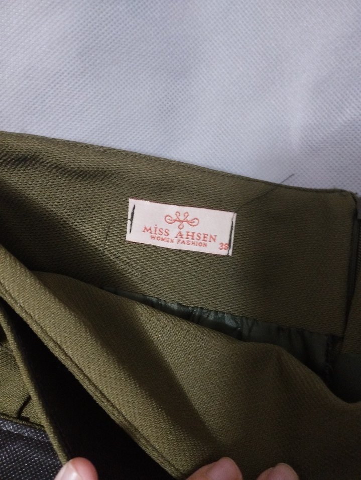 Kadın Haki Piliseli Midi Etek - Görsel 3