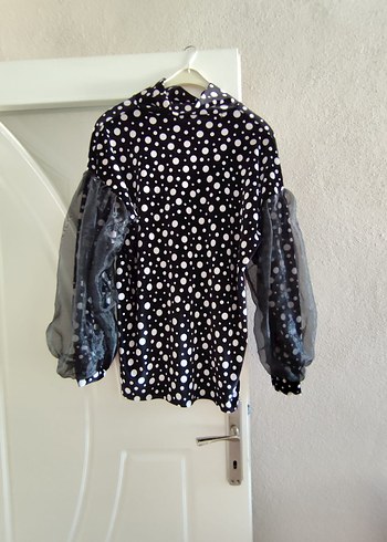 Uzun Kollu Puantiyeli Siyah Bluz - Görsel 2