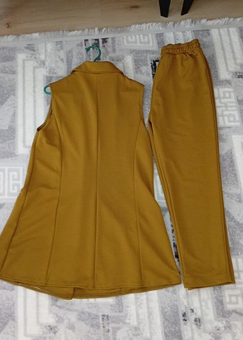 Düğmeli yağ yeşili Uzun Kadın Takım - Görsel 2