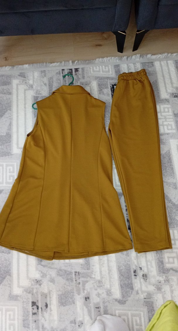 Düğmeli yağ yeşili Uzun Kadın Takım - Görsel 2