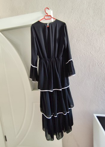 Diger Siyah Uzun Katlı Fırfırlı Elbise - Görsel 2