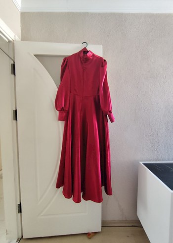 Bordo Uzun Kollu Yüksek Yakalı Uzun Elbise - Görsel 2