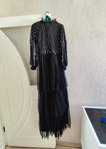 Uzun Siyah Kadın Abiye Elbise - Görsel 2